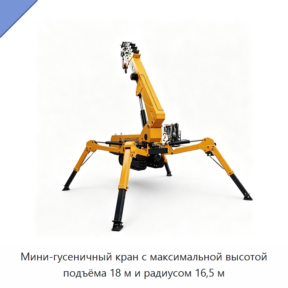 Мини-гусеничный кран с максимальной высотой подъёма 18 м и радиусом 16,5 м — Краны