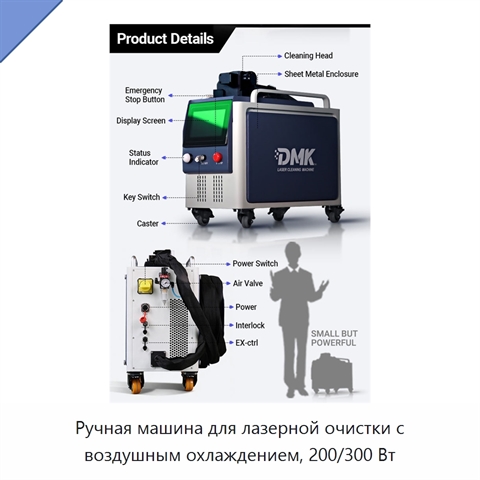 Ручная машина для лазерной очистки с воздушным охлаждением, 200/300 Вт