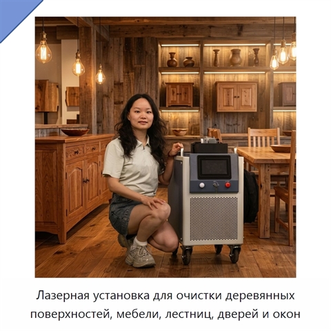 Лазерная установка для очистки деревянных поверхностей, мебели, лестниц, дверей и окон