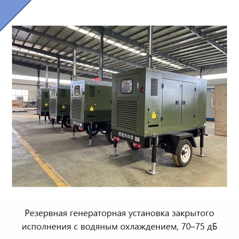 Резервная генераторная установка закрытого исполнения с водяным охлаждением, 70–75 дБ