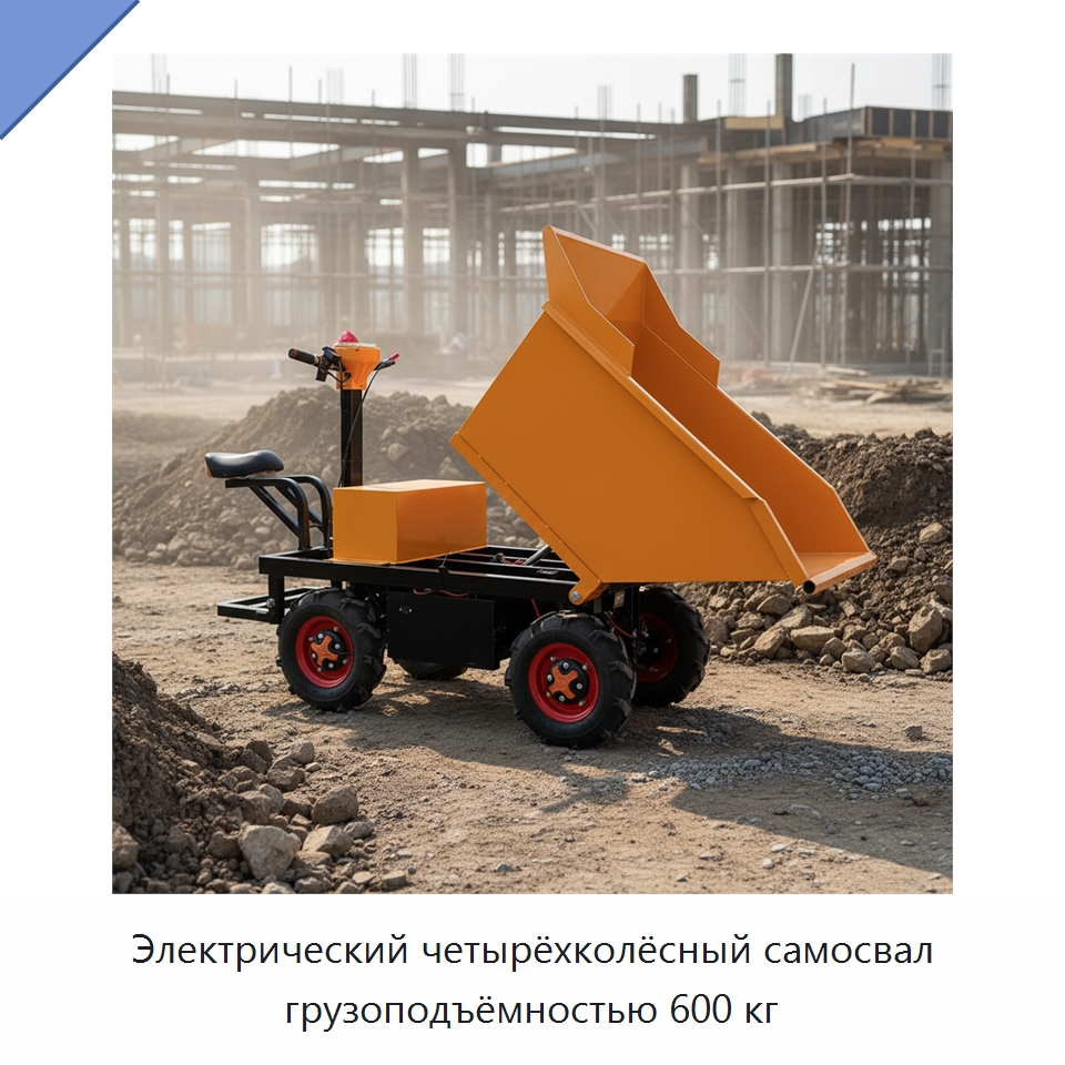 Электрический четырёхколёсный самосвал грузоподъёмностью 600 кг — Специальная строительная техника
