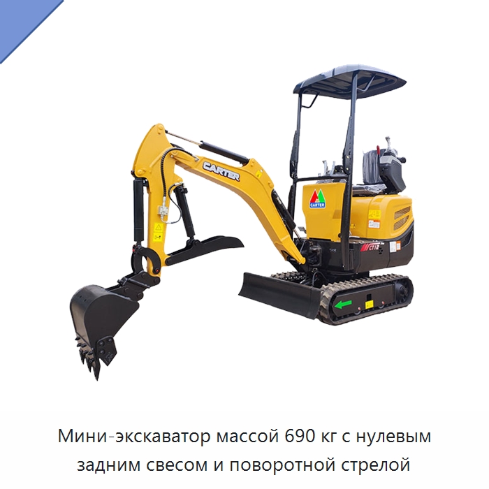 Мини-экскаватор массой 690 кг с нулевым задним свесом и поворотной стрелой — Землеройная техника