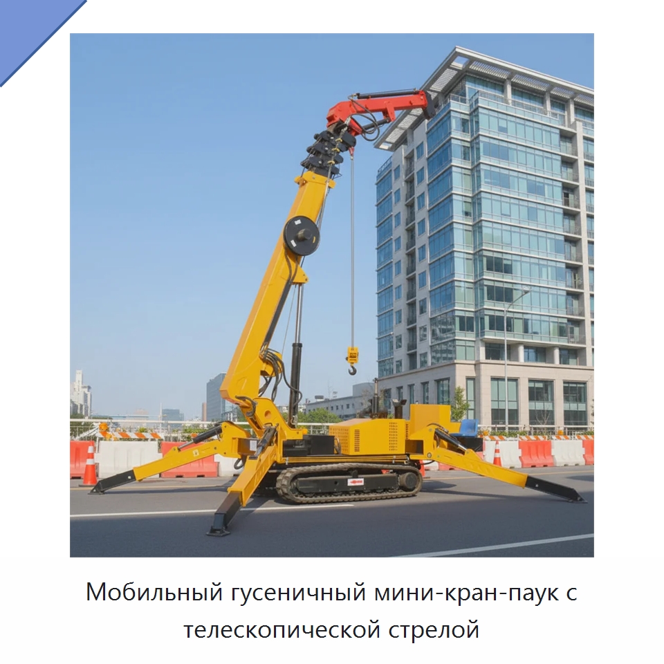 Мобильный гусеничный мини-кран-паук с телескопической стрелой — Краны
