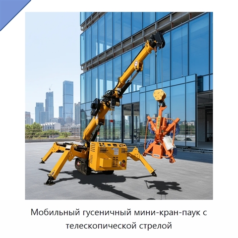 Мобильный гусеничный мини-кран-паук с телескопической стрелой