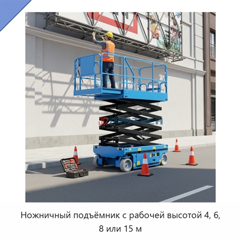 Ножничный подъёмник с рабочей высотой 4, 6, 8 или 15 м