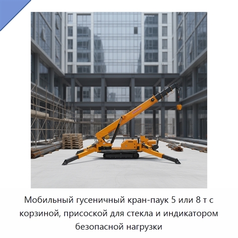 Мобильный гусеничный кран-паук 5 или 8 т с корзиной, присоской для стекла и индикатором безопасной нагрузки