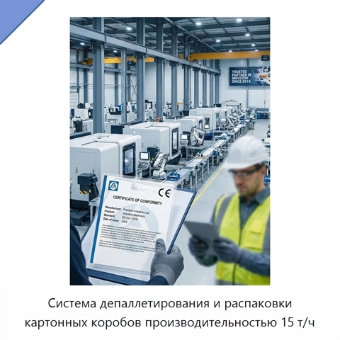 Система депаллетирования и распаковки картонных коробов производительностью 15 т/ч