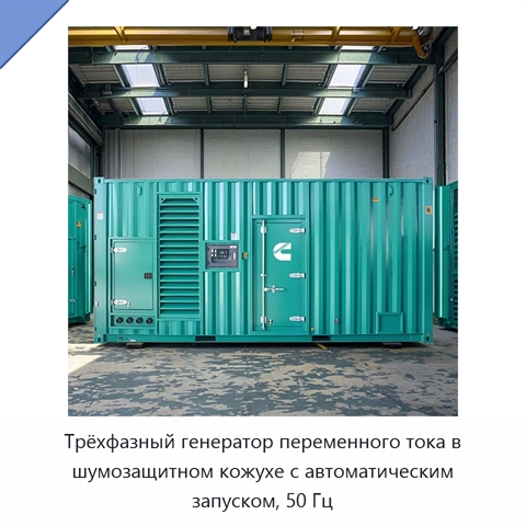Трёхфазный генератор переменного тока в шумозащитном кожухе с автоматическим запуском, 50 Гц