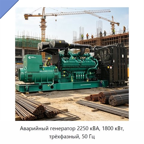 Аварийный генератор 2250 кВА, 1800 кВт, трёхфазный, 50 Гц