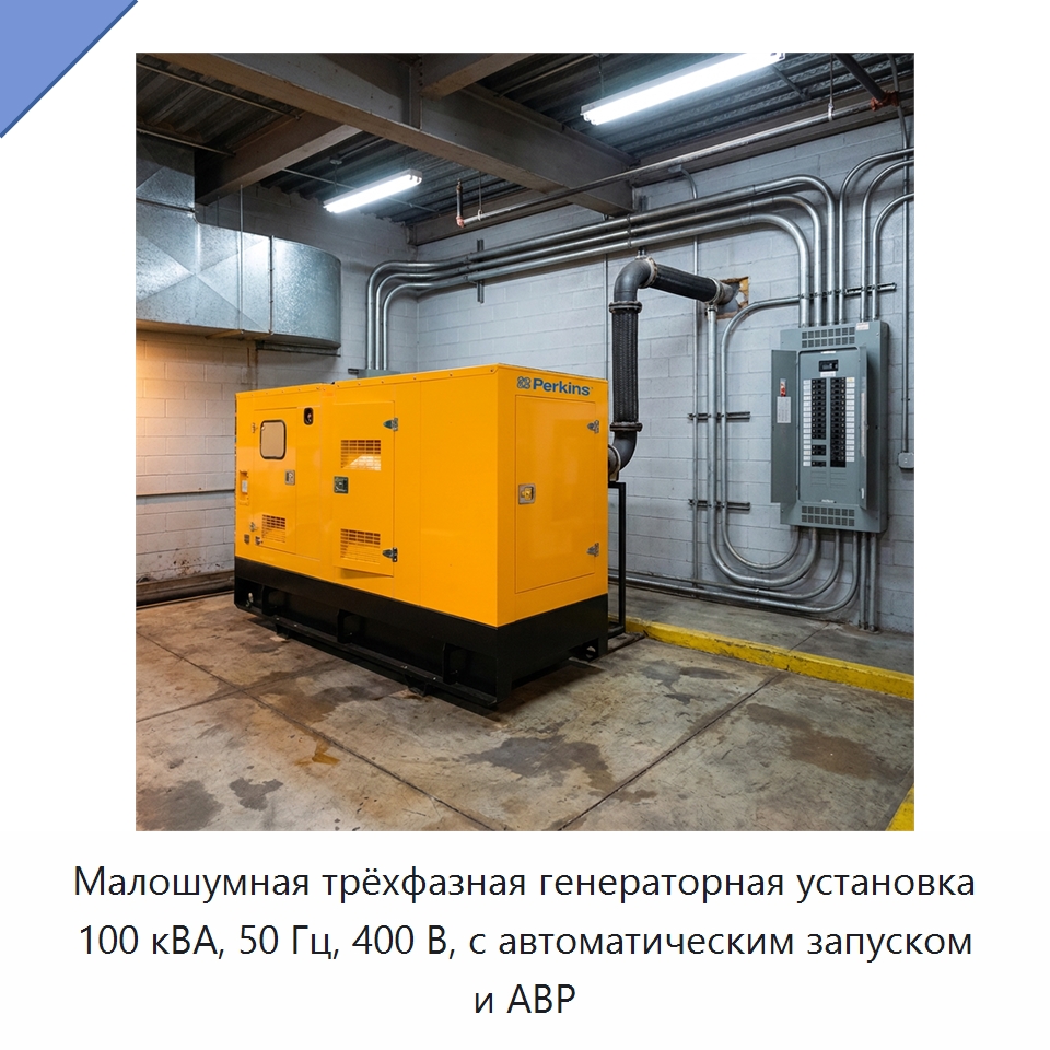 Малошумная трёхфазная генераторная установка 100 кВА, 50 Гц, 400 В, с автоматическим запуском и АВР — Дизельные генераторы