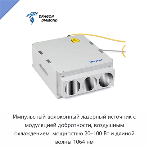 Импульсный волоконный лазерный источник с модуляцией добротности, воздушным охлаждением, мощностью 20–100 Вт и длиной волны 1064 нм