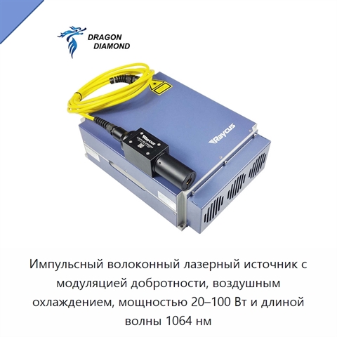 Импульсный волоконный лазерный источник с модуляцией добротности, воздушным охлаждением, мощностью 20–100 Вт и длиной волны 1064 нм