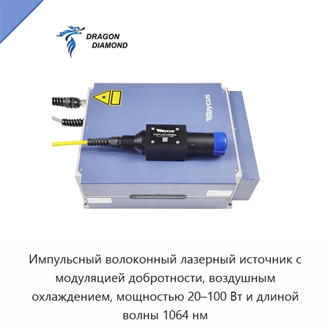 Импульсный волоконный лазерный источник с модуляцией добротности, воздушным охлаждением, мощностью 20–100 Вт и длиной волны 1064 нм