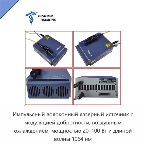 Импульсный волоконный лазерный источник с модуляцией добротности, воздушным охлаждением, мощностью 20–100 Вт и длиной волны 1064 нм