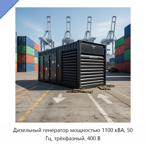 Дизельный генератор мощностью 1100 кВА, 50 Гц, трёхфазный, 400 В