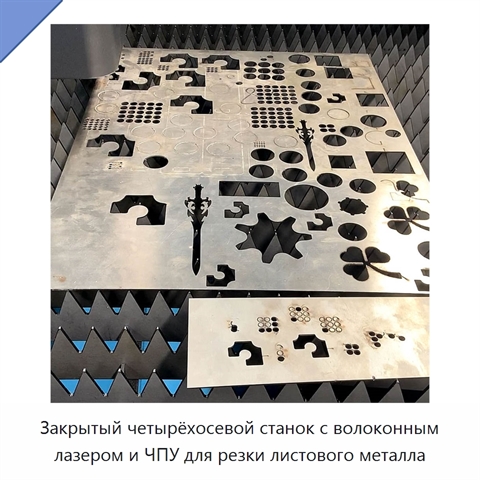 Закрытый четырёхосевой станок с волоконным лазером и ЧПУ для резки листового металла