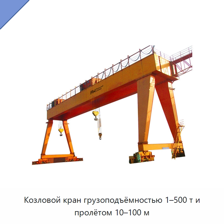 Козловой кран грузоподъёмностью 1–500 т и пролётом 10–100 м — Краны