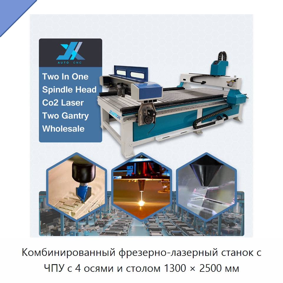 Комбинированный фрезерно-лазерный станок с ЧПУ с 4 осями и столом 1300 × 2500 мм — Фрезерные станки по дереву