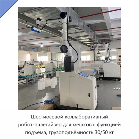 Шестиосевой коллаборативный робот-палетайзер для мешков с функцией подъёма, грузоподъёмность 30/50 кг