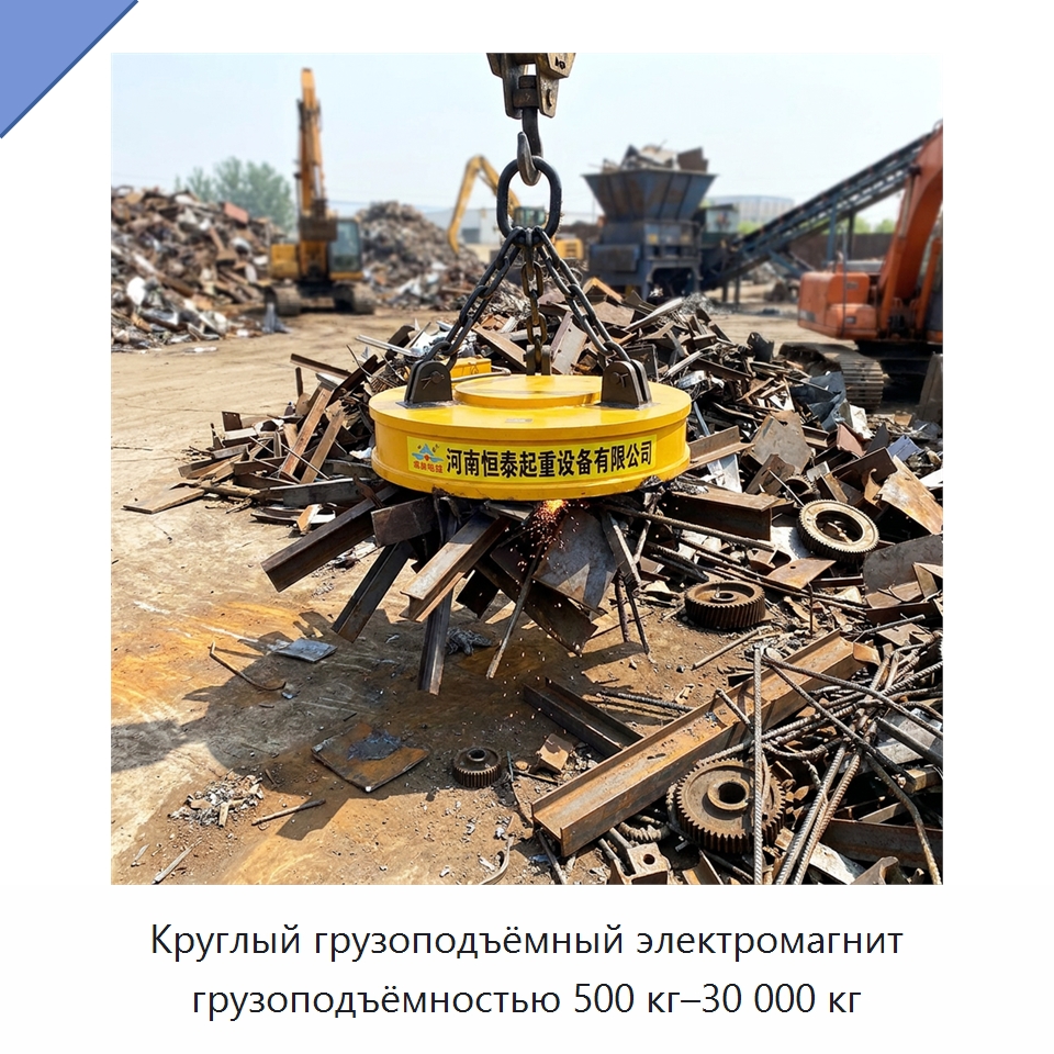 Круглый грузоподъёмный электромагнит грузоподъёмностью 500 кг–30 000 кг — Грузоподъемные магниты