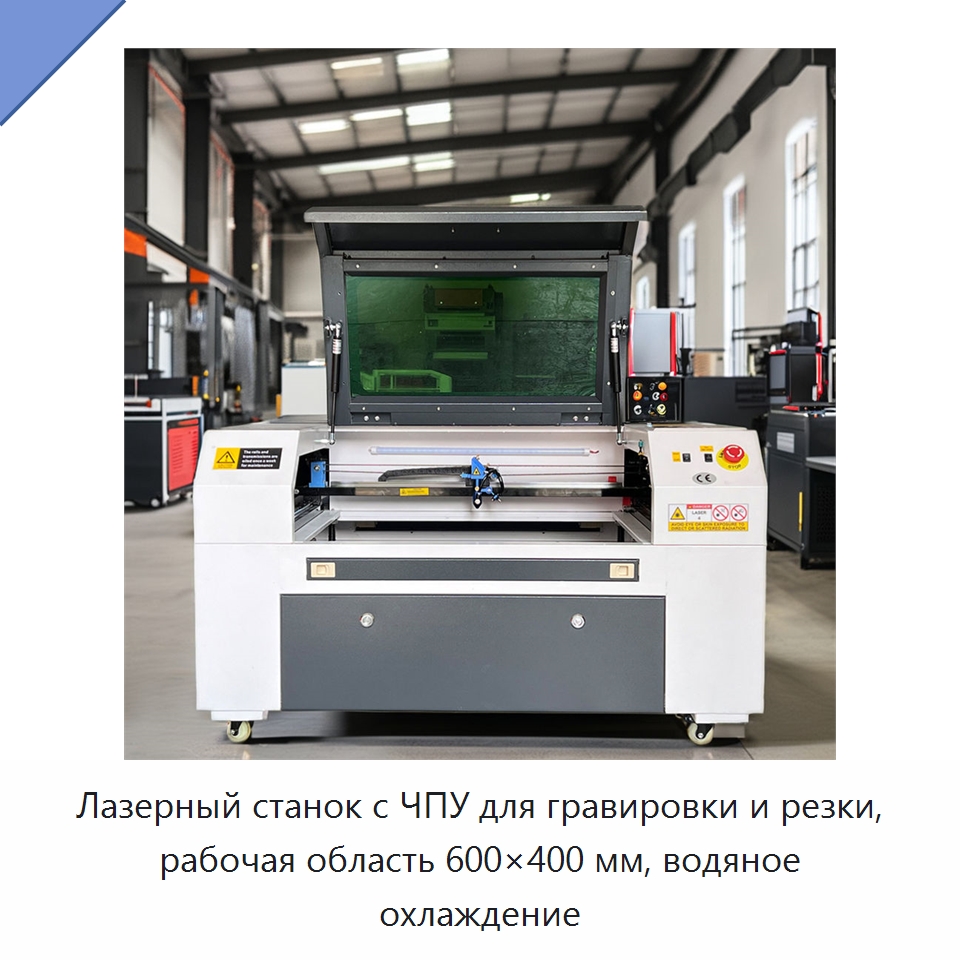 Лазерный станок с ЧПУ для гравировки и резки, рабочая область 600×400 мм, водяное охлаждение — Лазерные гравировальные станки