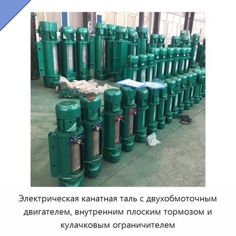 Электрическая канатная таль с двухобмоточным двигателем, внутренним плоским тормозом и кулачковым ограничителем