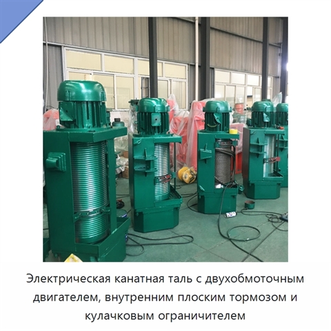 Электрическая канатная таль с двухобмоточным двигателем, внутренним плоским тормозом и кулачковым ограничителем