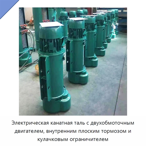 Электрическая канатная таль с двухобмоточным двигателем, внутренним плоским тормозом и кулачковым ограничителем