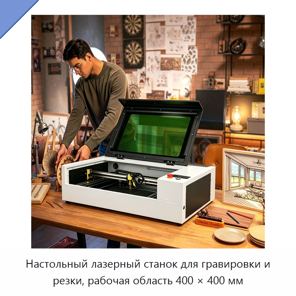 Настольный лазерный станок для гравировки и резки, рабочая область 400 × 400 мм — Лазерные гравировальные станки