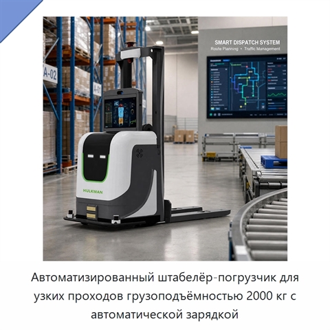 Автоматизированный штабелёр-погрузчик для узких проходов грузоподъёмностью 2000 кг с автоматической зарядкой