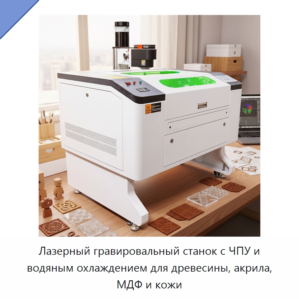 Лазерный гравировальный станок с ЧПУ и водяным охлаждением для древесины, акрила, МДФ и кожи — Лазерные гравировальные станки