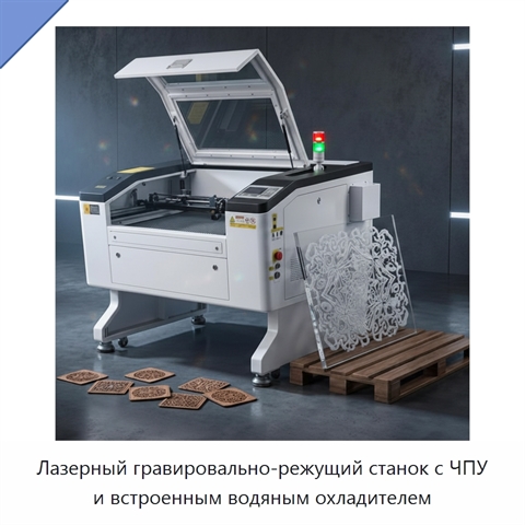 Лазерный гравировально-режущий станок с ЧПУ и встроенным водяным охладителем