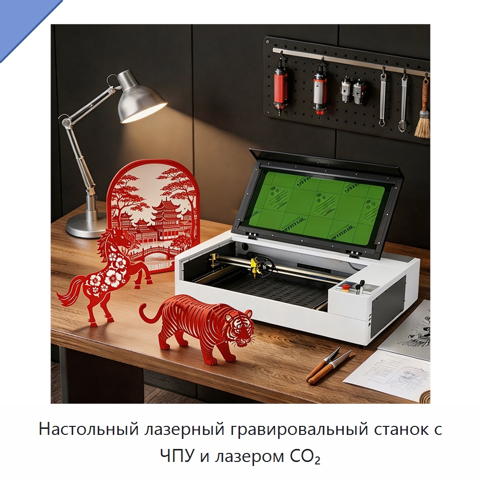 Настольный лазерный гравировальный станок с ЧПУ и лазером CO₂ — Лазерные гравировальные станки