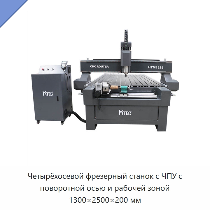 Четырёхосевой фрезерный станок с ЧПУ с поворотной осью и рабочей зоной 1300×2500×200 мм — Фрезерные станки по дереву