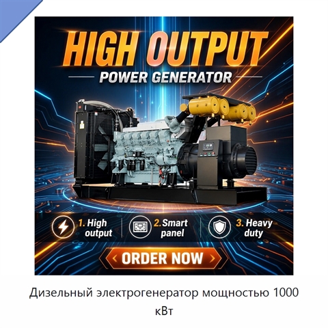 Дизельный электрогенератор мощностью 1000 кВт