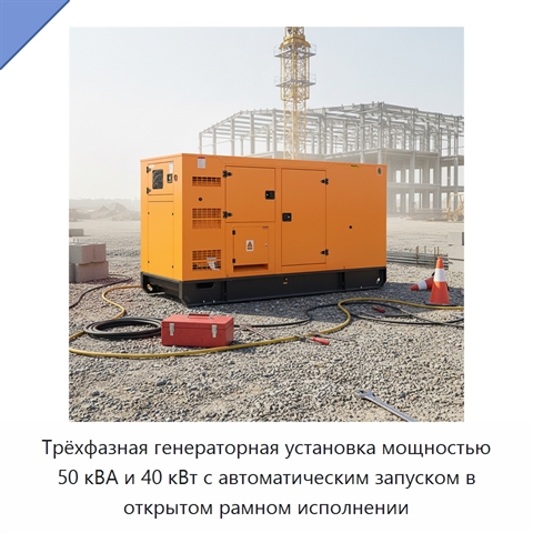 Трёхфазная генераторная установка мощностью 50 кВА и 40 кВт с автоматическим запуском в открытом рамном исполнении