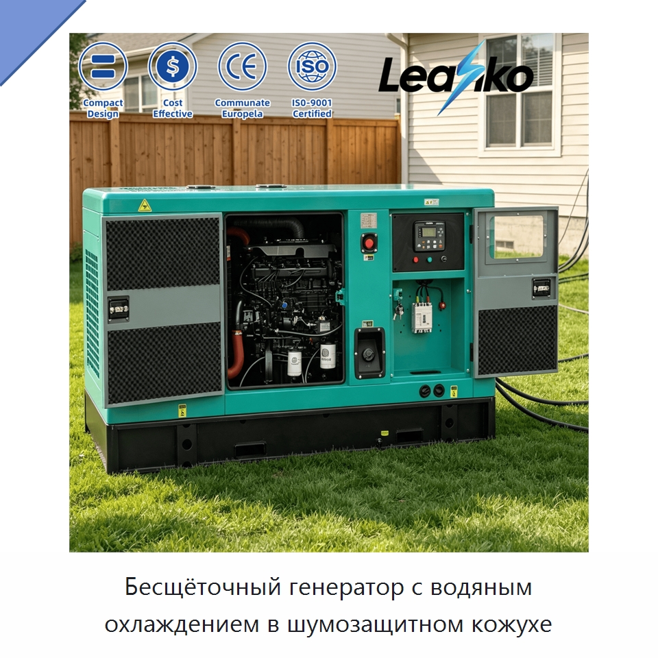 Бесщёточный генератор с водяным охлаждением в шумозащитном кожухе — Дизельные генераторы