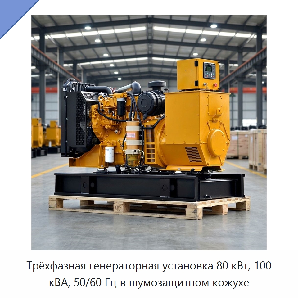 Трёхфазная генераторная установка 80 кВт, 100 кВА, 50/60 Гц в шумозащитном кожухе — Дизельные генераторы