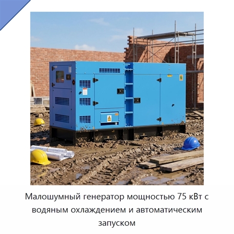 Малошумный генератор мощностью 75 кВт с водяным охлаждением и автоматическим запуском