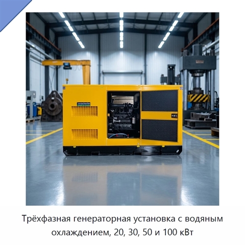 Трёхфазная генераторная установка с водяным охлаждением, 20, 30, 50 и 100 кВт