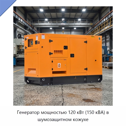 Генератор мощностью 120 кВт (150 кВА) в шумозащитном кожухе