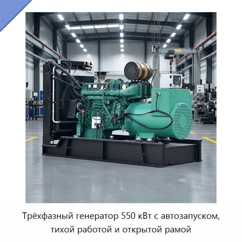 Трёхфазный генератор 550 кВт с автозапуском, тихой работой и открытой рамой