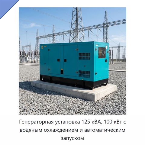Генераторная установка 125 кВА, 100 кВт с водяным охлаждением и автоматическим запуском