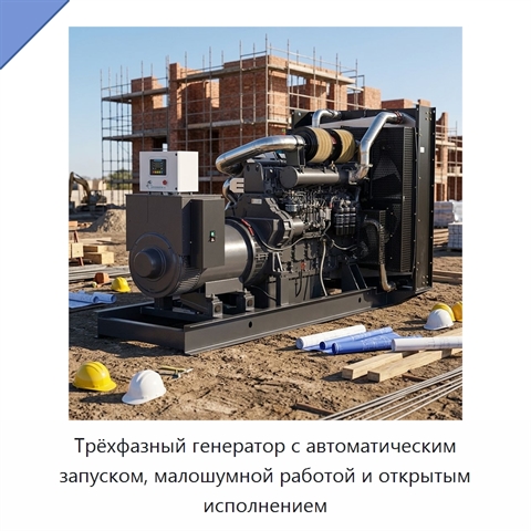 Трёхфазный генератор с автоматическим запуском, малошумной работой и открытым исполнением