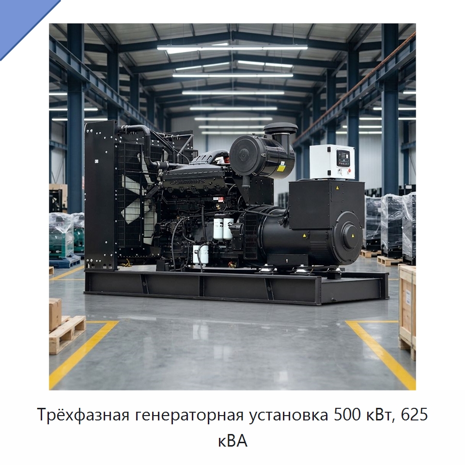 Трёхфазная генераторная установка 500 кВт, 625 кВА — Дизельные генераторы