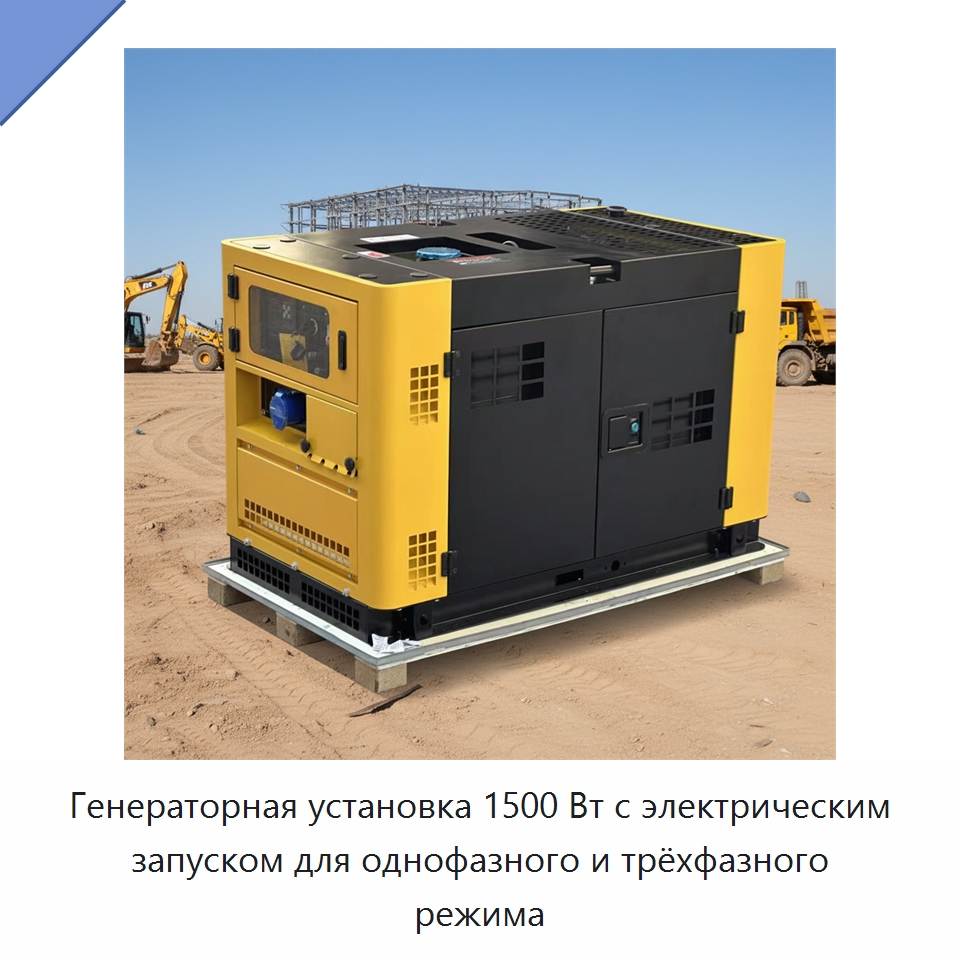 Генераторная установка 1500 Вт с электрическим запуском для однофазного и трёхфазного режима — Дизельные генераторы
