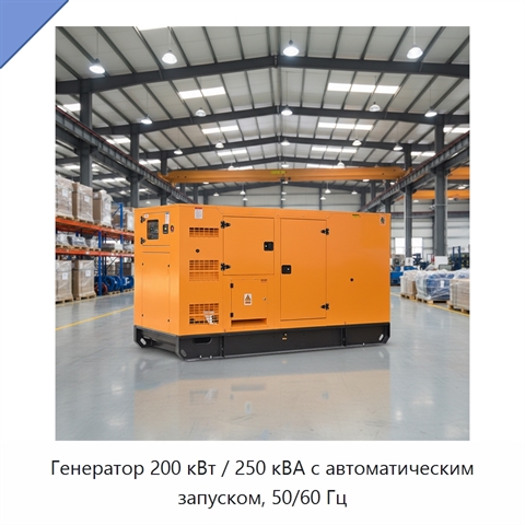 Генератор 200 кВт / 250 кВА с автоматическим запуском, 50/60 Гц