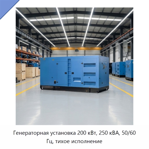 Генераторная установка 200 кВт, 250 кВА, 50/60 Гц, тихое исполнение