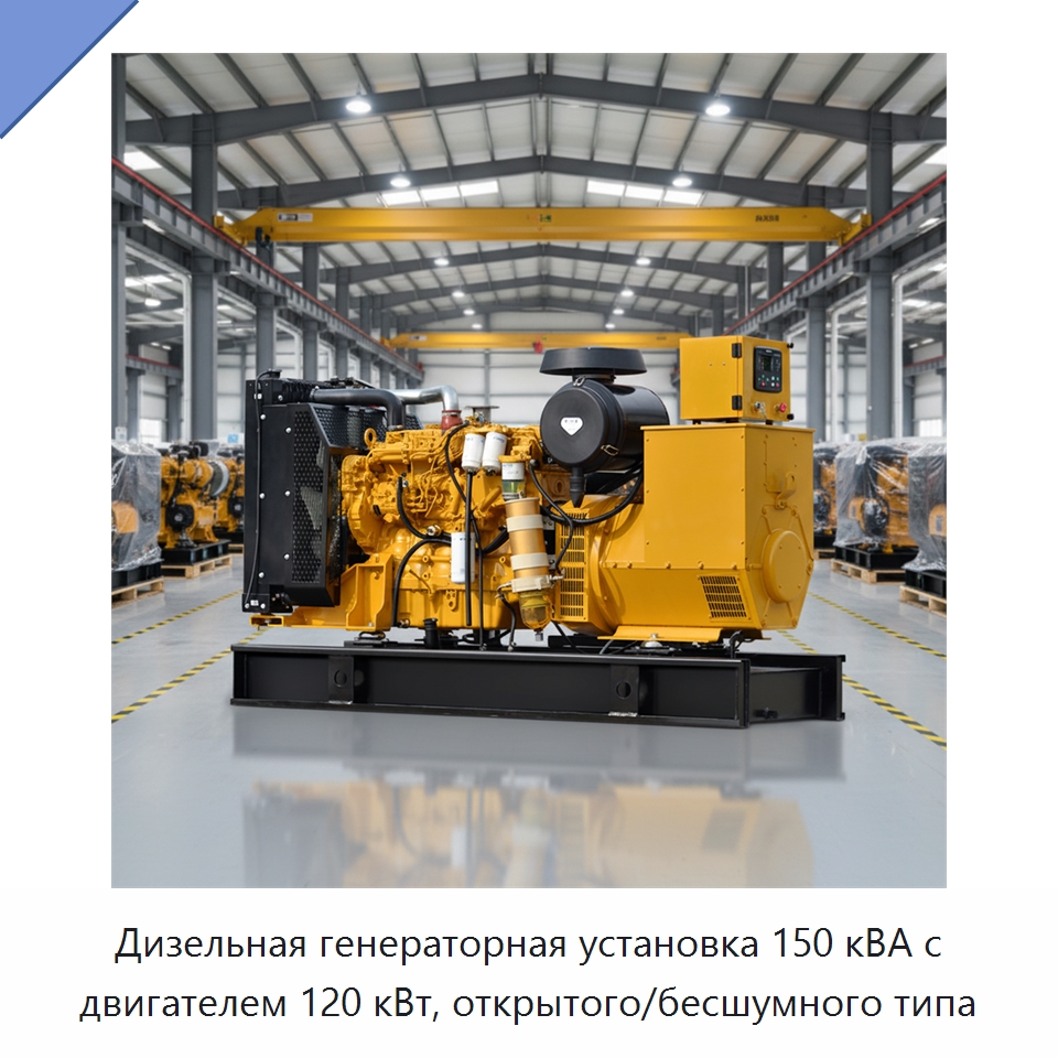 Дизельная генераторная установка 150 кВА с двигателем 120 кВт, открытого/бесшумного типа — Дизельные генераторы