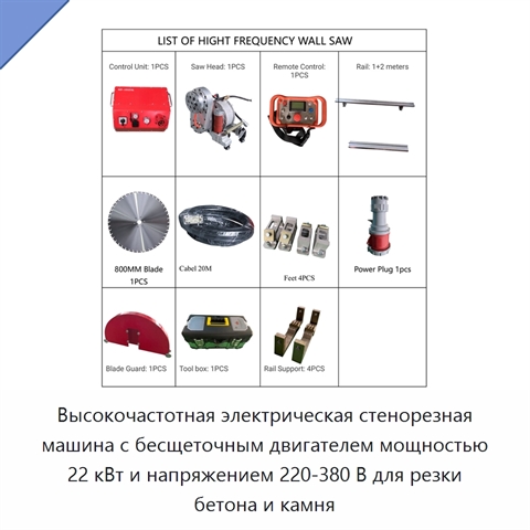 Высокочастотная электрическая стенорезная машина с бесщеточным двигателем мощностью 22 кВт и напряжением 220-380 В для резки бетона и камня